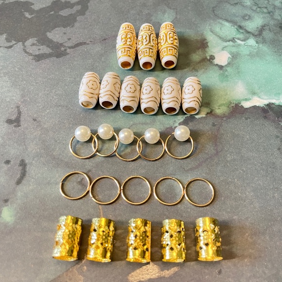 91 PCS Gold Tone Hair Jewelry for Braids, Dreadlocks, Loc w/ Charms, Beads, Cuff - Picture 4 of 7